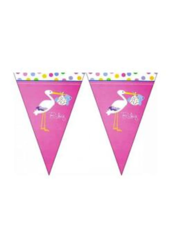 Baby Shower Pembe Leylek Üçgen Flama
