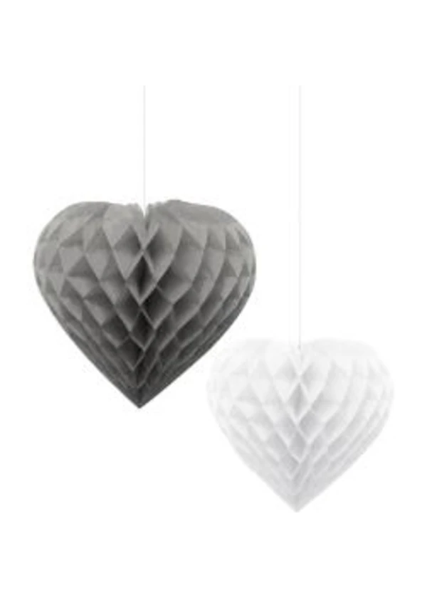 Petekli Kalp Süs 2li Gümüş Beyaz