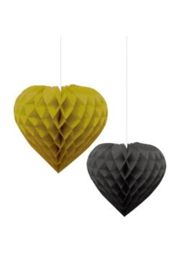 Petekli Kalp Süs 2li Altın Siyah