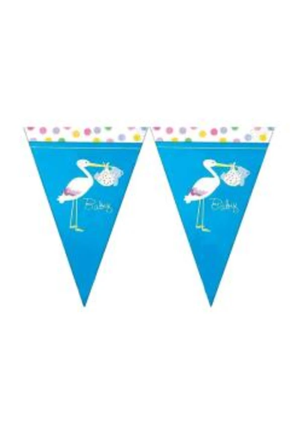 Baby Shower Mavi Leylek Üçgen Flama