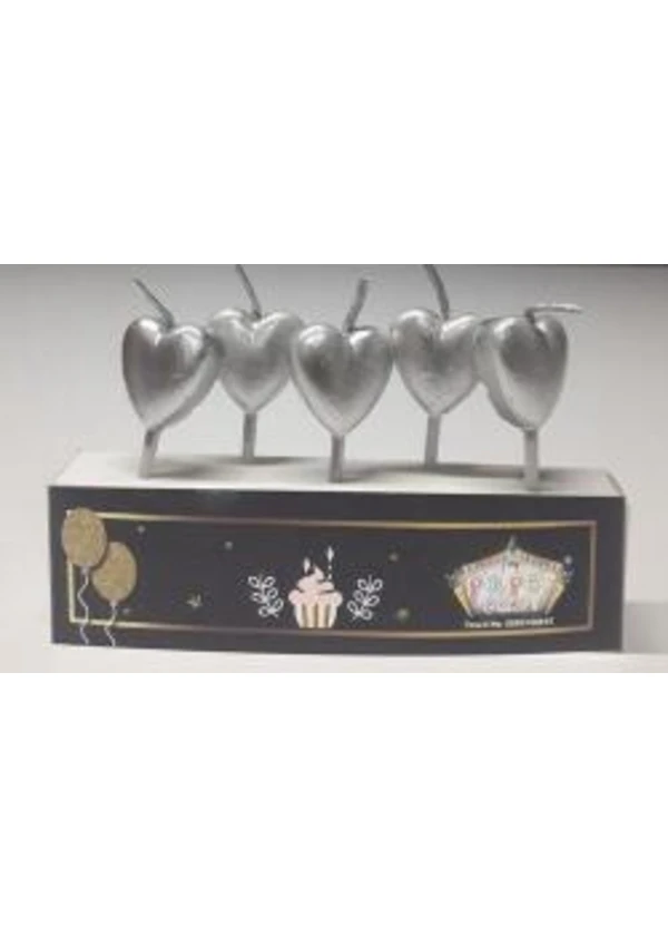 5'li Gümüş Kalp Mum