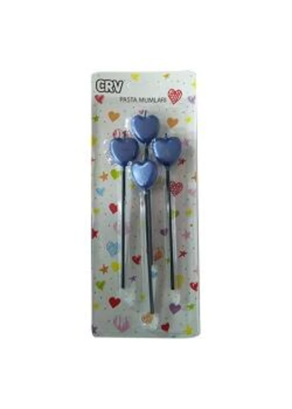 4'lü Mavi Kalp Mum Seti