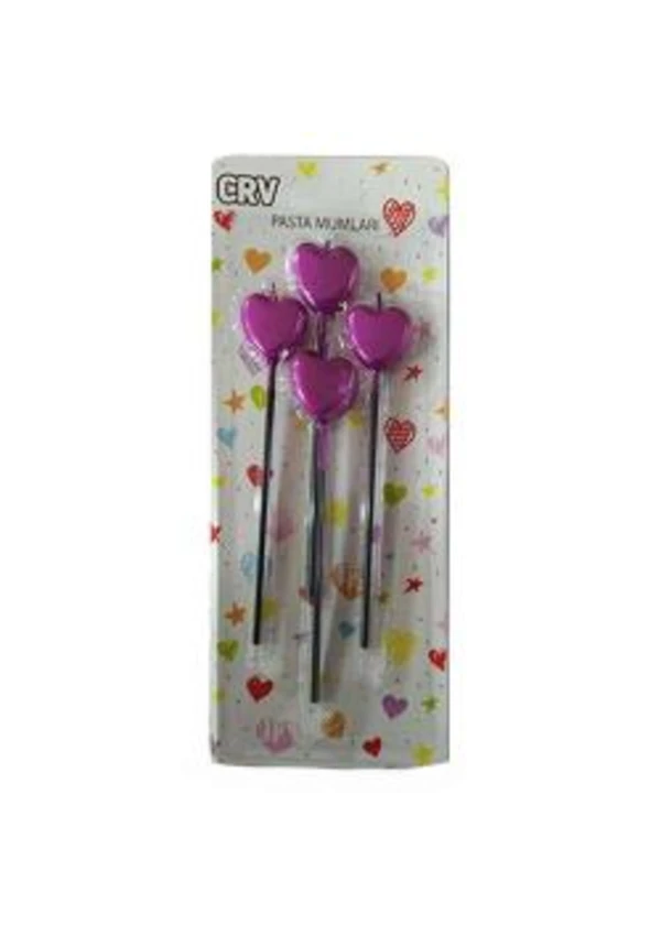 4'lü Fuşya Kalp Mum Seti