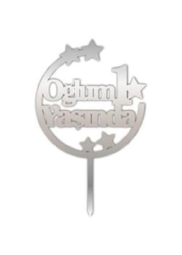 Oğlum 1 Yaşında Yazılı Gümüş Pleksi