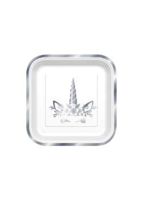 Unicorn Gümüş Kare Karton Tabak 6'lı