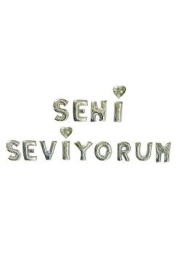 Seni Seviyorum Gümüş Folyo Balon Seti