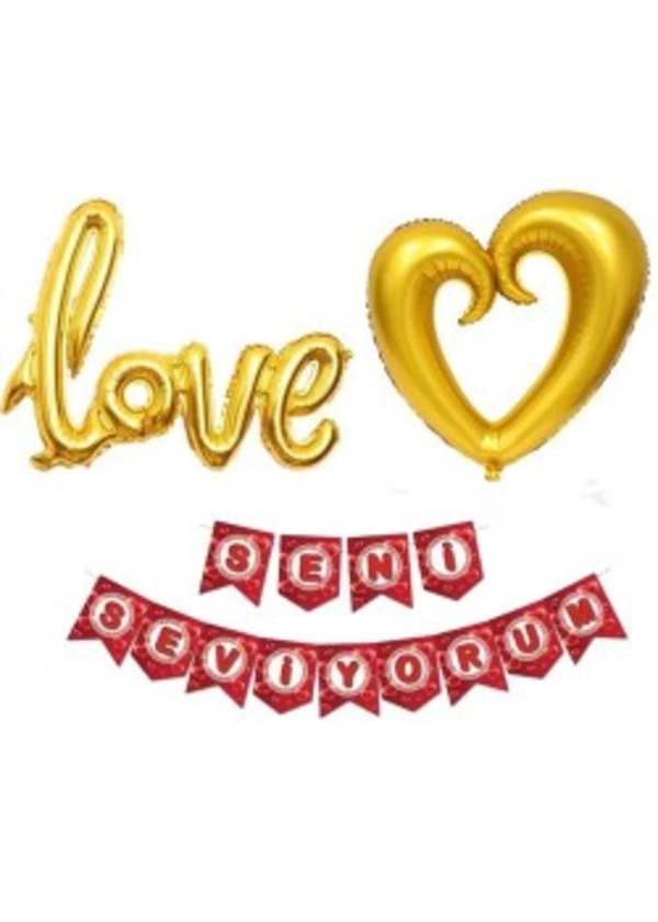 Sevgililer Günü Dekarasyon Seti Altın 3 Parça