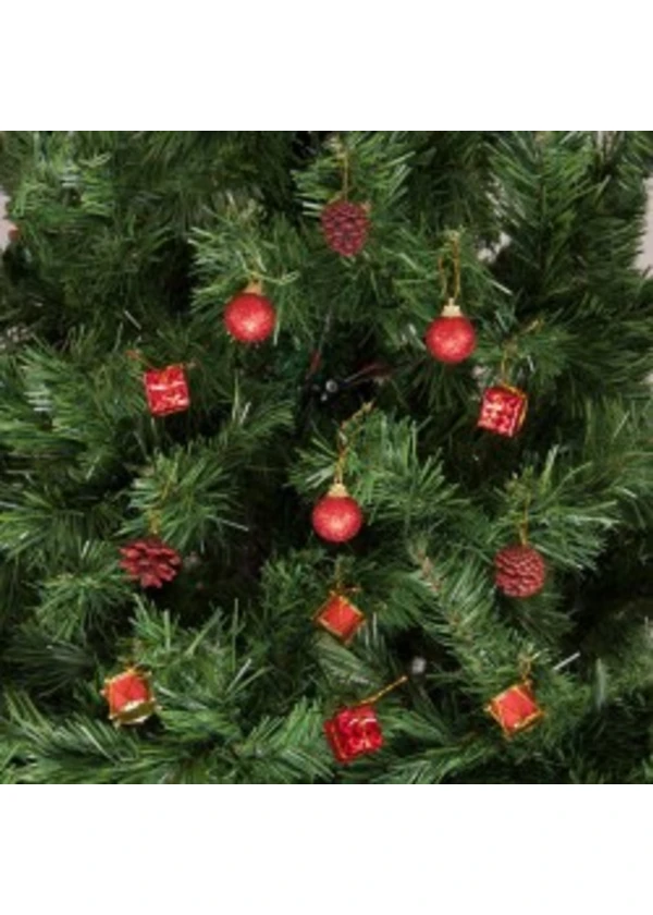 Yılbaşı Çam Ağacı Kırmızı Toplu Kozalaklı Süs Seti 12'li