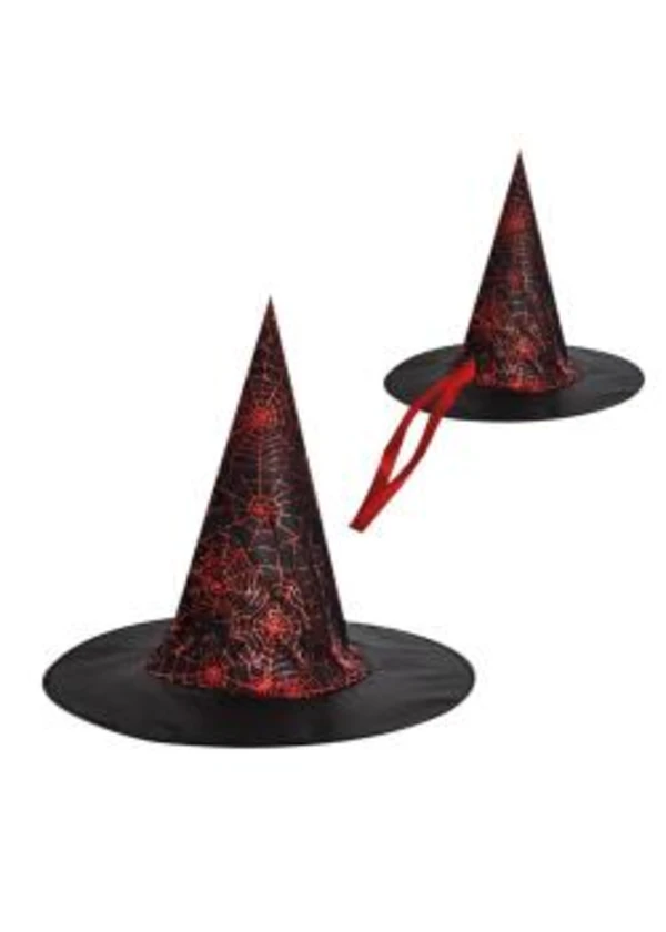 Örümcek Desenli Kırmızı Cadı Şapkası