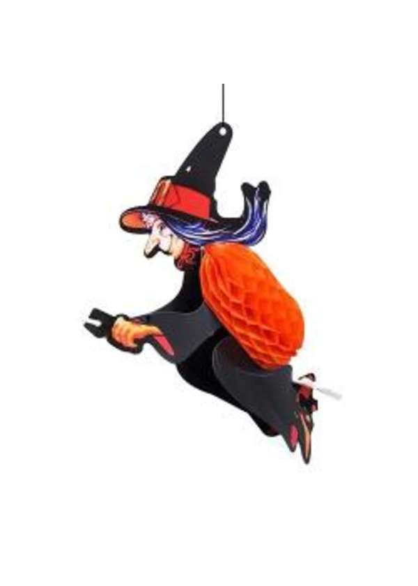 Süpürgeli Cadı Halloween Kağıt Petek Süs
