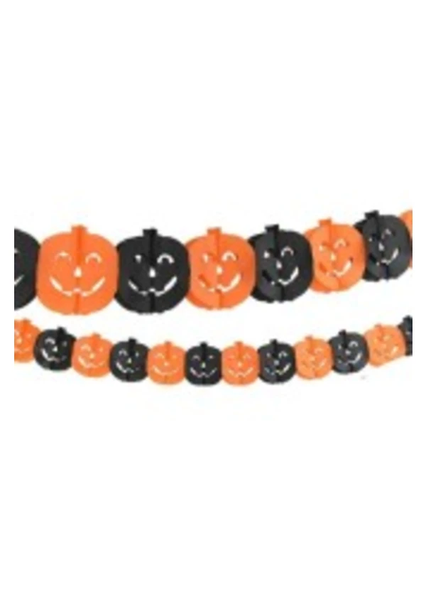 Halloween Turuncu Siyah Renk Bal Kabağı Kağıt Figürlü Asma İp Süs