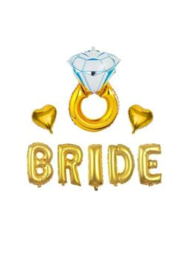 Bride Kalpli Tek Taş Folyo Balon Seti Altın