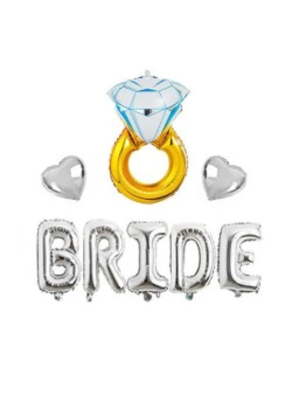 Bride Kalpli Tek Taş Folyo Balon Seti Gümüş
