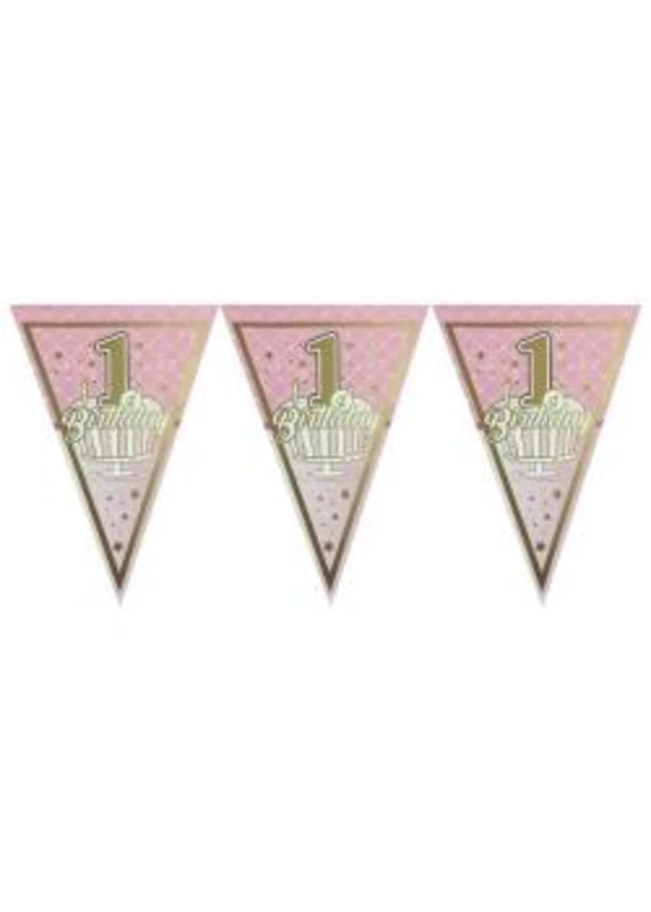 1 Birthday Pembe Üçgen Flama