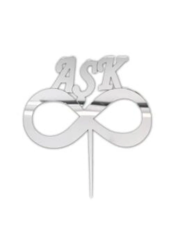 Aşk Yazılı Pasta ve Cupcake Süsü Gümüş Pleksi 12x15cm