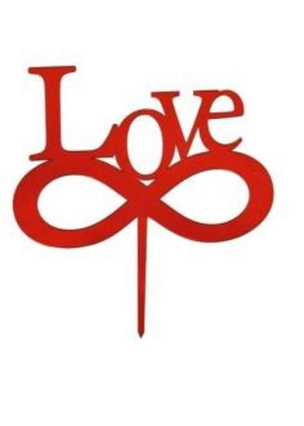 Love Yazılı Pasta ve Cupcake Süsü Kırmızı Pleksi 12x15cm