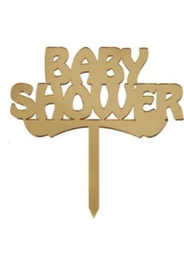 Baby Shower Yazılı Pasta ve Cupcake Süsü Altın Pleksi (12x15 cm)