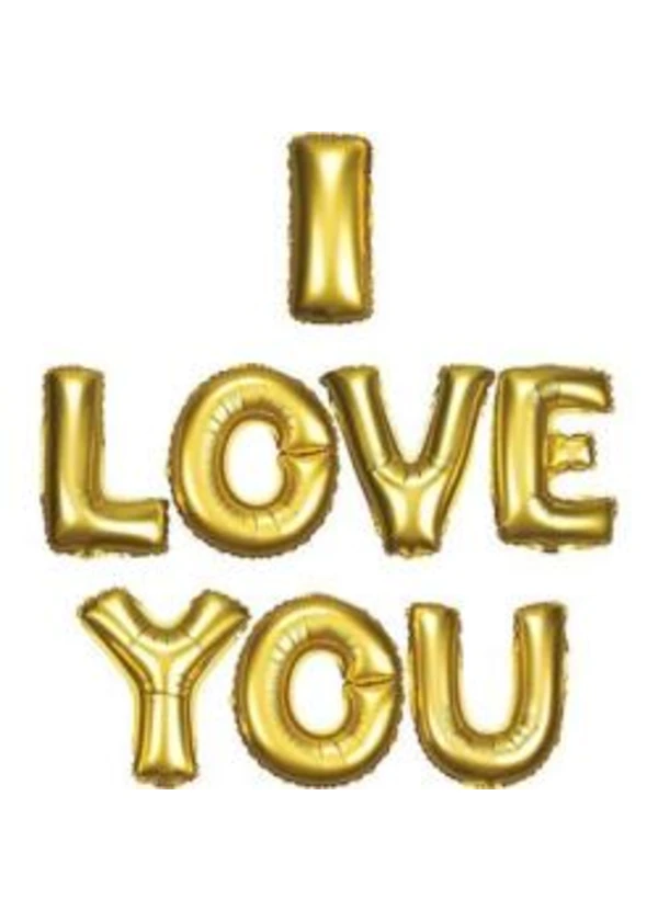 I Love You Folyo Balon Seti Altın 40cm
