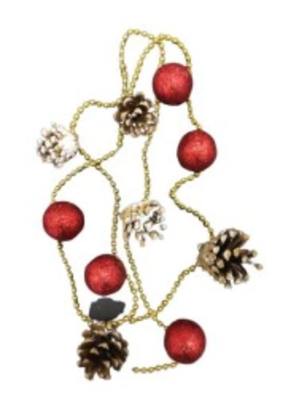 Zincire Dizili Kırmızı Top ve Kozalak Garland Ağaç Süsü