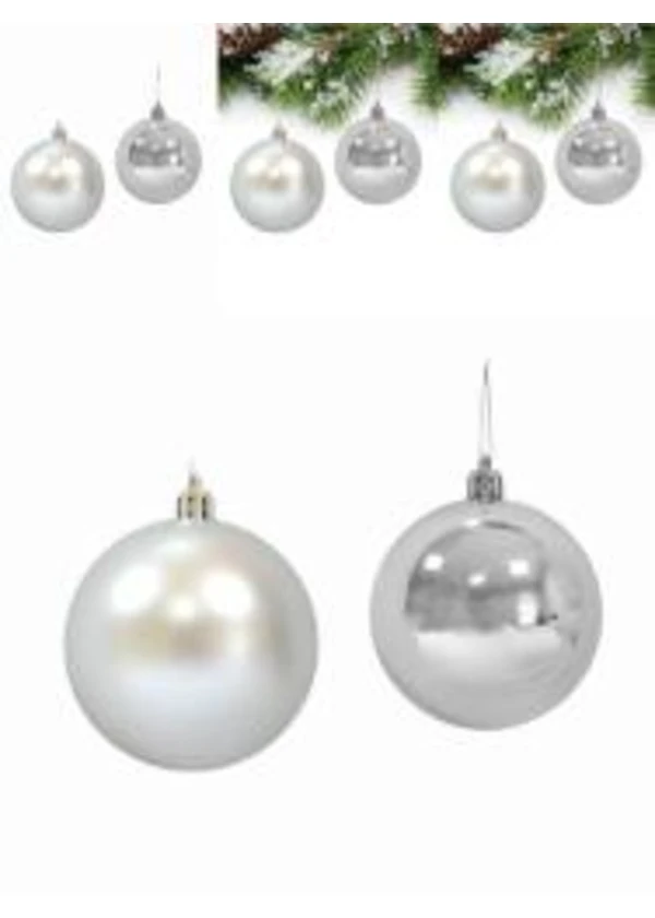 Yılbaşı Ağacı Süsleme Topları Gümüş 6cm 6'lı