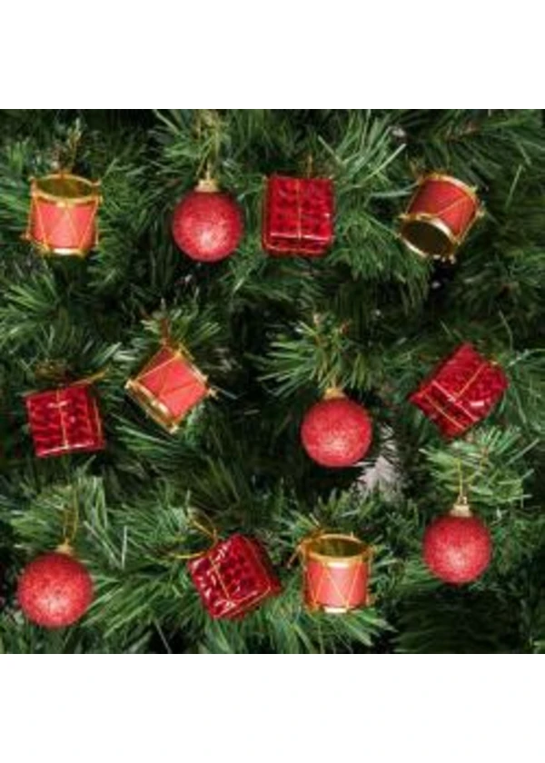 Yılbaşı Çam Ağacı Kırmızı Toplu Süs Seti 12'li
