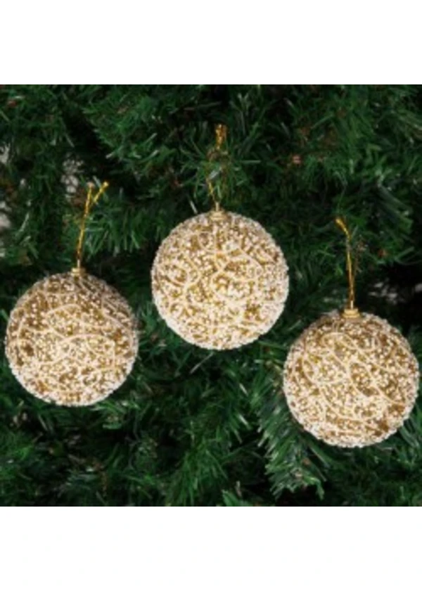 Yılbaşı Ağacı Süsleme Topları Altın Pullu 8 cm 3'lü