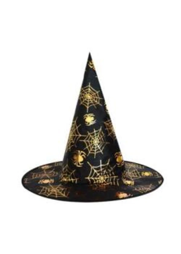 Yarasa Desenli Siyah Kumaş Cadı Şapkası