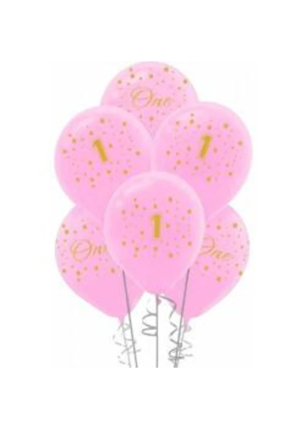 Altın First Birthday Baskılı Pembe Balon 5'li Paket