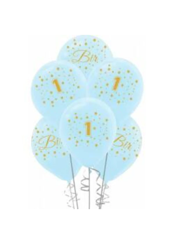 Altın Bir Yaş Baskılı Mavi Balon 5'li Paket