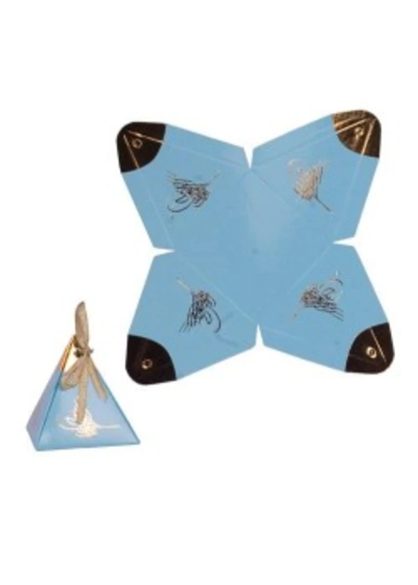 Açık Mavi Varaklı Piramit Lokum Kutusu 25'li