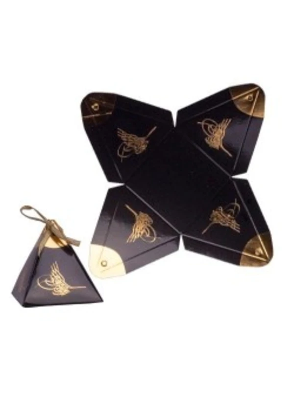 Siyah Varaklı Piramit Lokum Kutusu 25'li