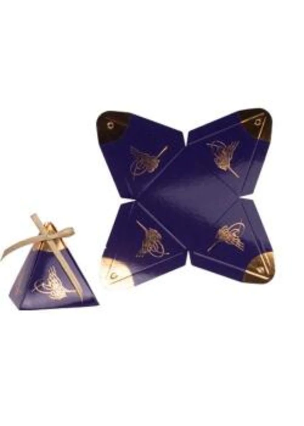 Lacivert Varaklı Piramit Lokum Kutusu 25'li