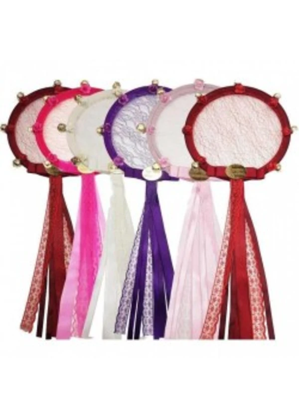 Güpür Süslemeli Dantelli Zilli Kına Tefi Fuşya