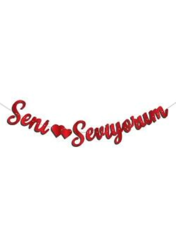 Kaligrafi Banner Seni Seviyorum Kırmızı