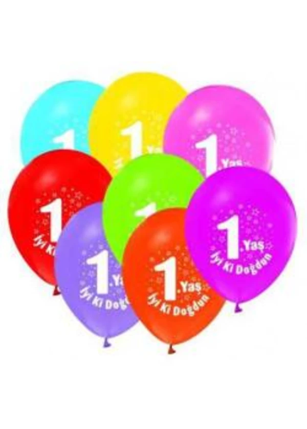 1 Yaş İyi Ki Doğdun Baskılı Karışık Balon 5'li Paket