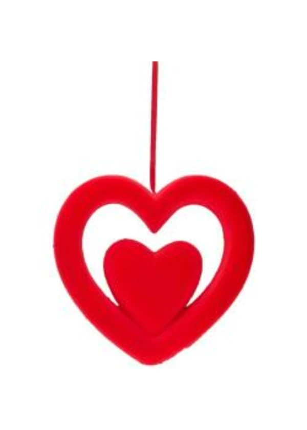 İkili Flok Kalp Süs 25cm Kırmızı