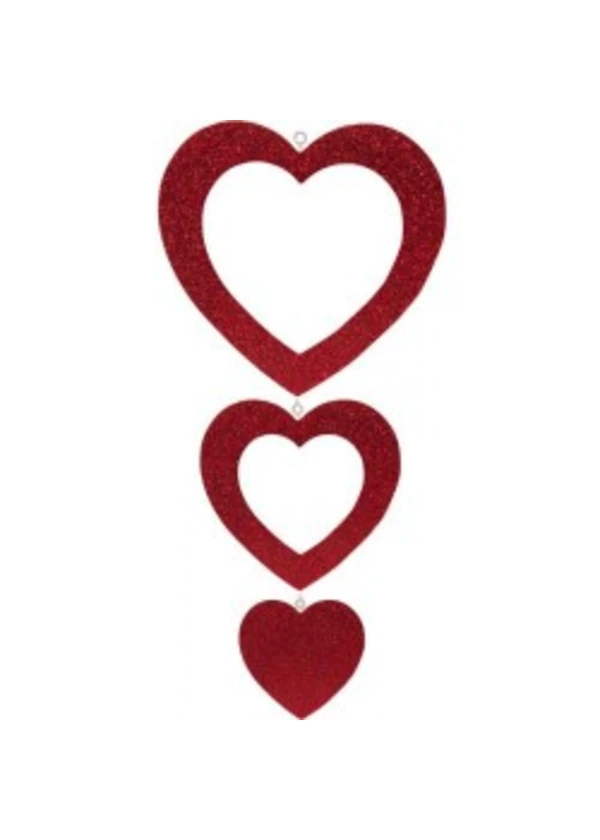 ?İç İçe Kalp Strafor Dekor Süs 3'lü Kırmızı (Çift Taraflı)
