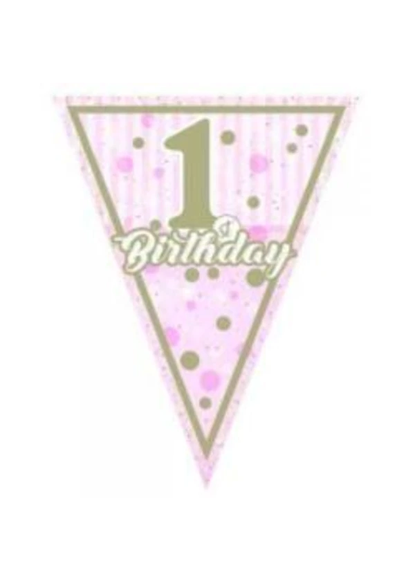 Pırıltılı 1 Yaş Pembe Üçgen Flama