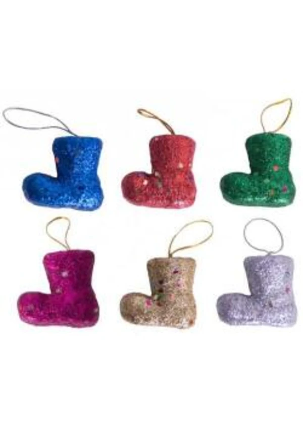 Simli Renkli Çizmeler Yılbaşı Ağacı Süsü 6'lı