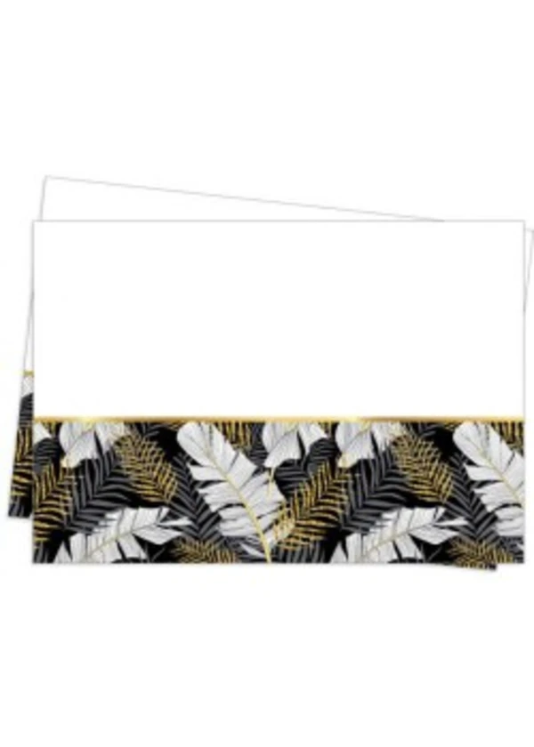 Altın Simli Yapraklar Siyah Masa Örtüsü 120X180cm