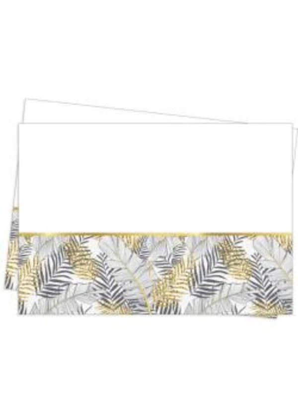 Altın Simli Yapraklar Beyaz Masa Örtüsü 120x180cm