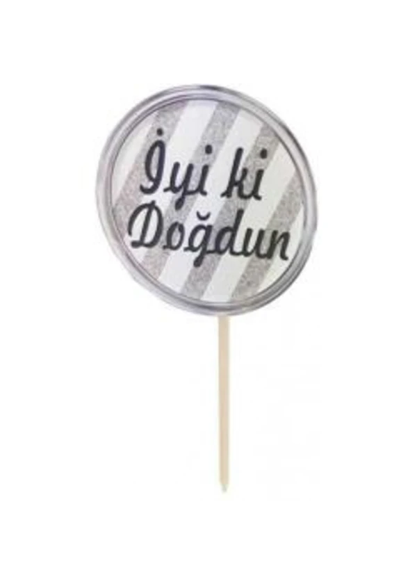 Gümüş Çizgili İyi Ki Doğdun Kürdan 20'li