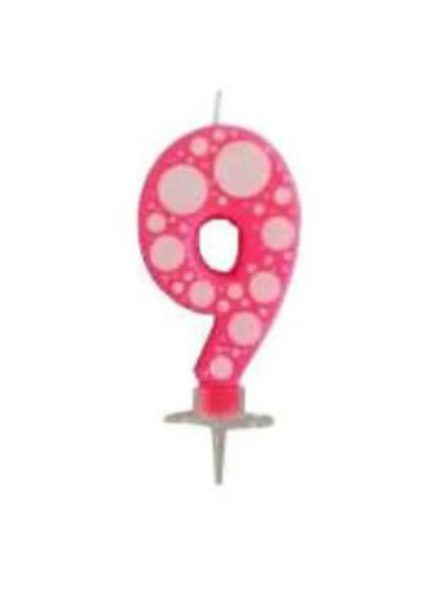 9 Pembe Puantiyeli Rakam Mum