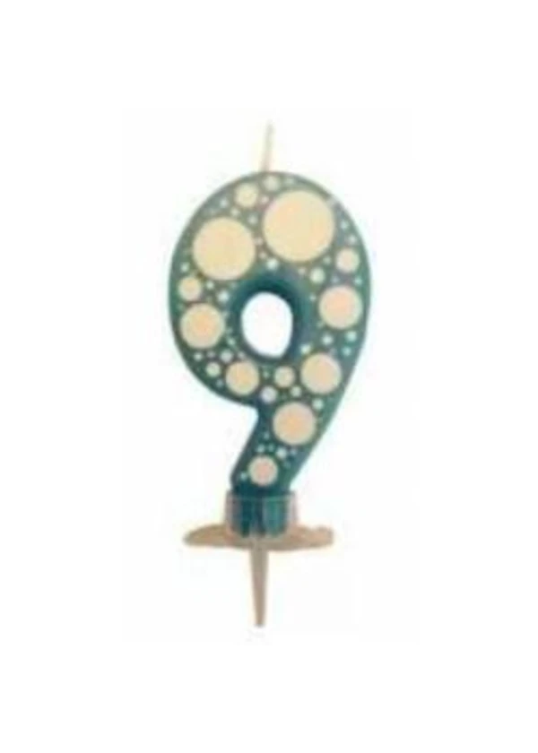 9 Mavi Puantiyeli Rakam Mum