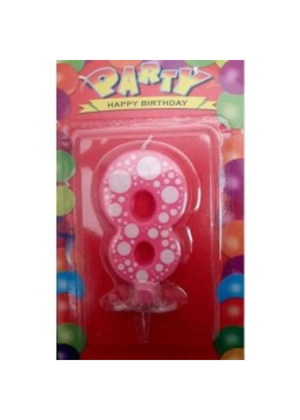 8 Pembe Puantiyeli Rakam Mum