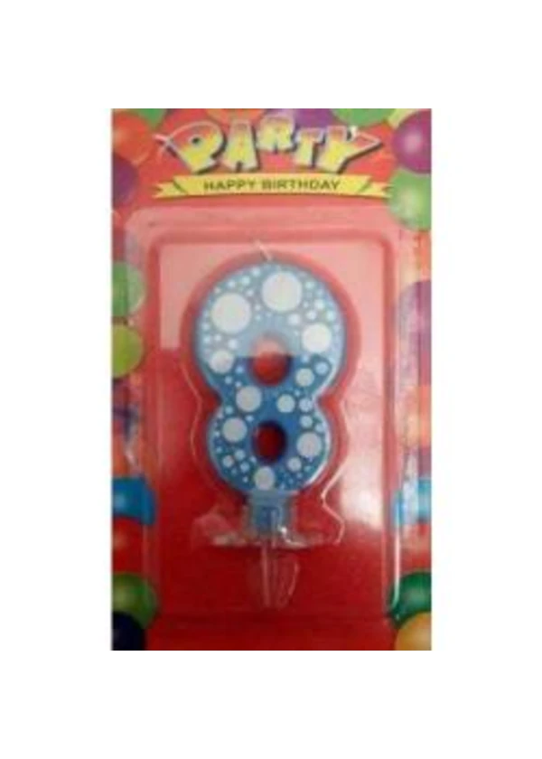 8 Mavi Puantiyeli Rakam Mum