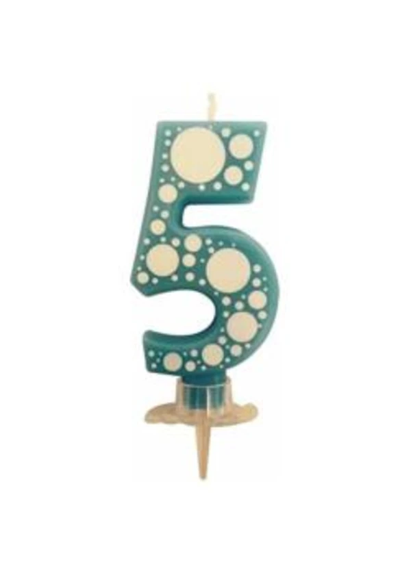 5 Mavi Puantiyeli Rakam Mum