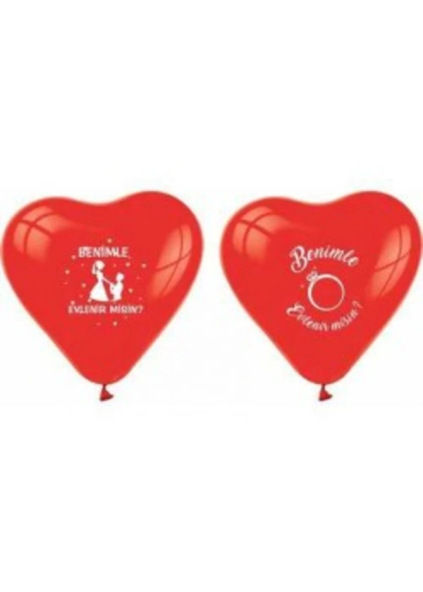 Benimle Evlenir Misin Baskili Kirmizi Kalp Balon 5'li Paket