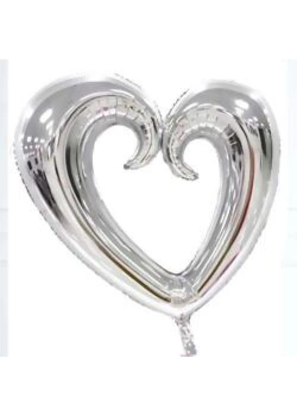 Kıvrımlı İçi Boş Gümüş Kalp Folyo Balon 100cm
