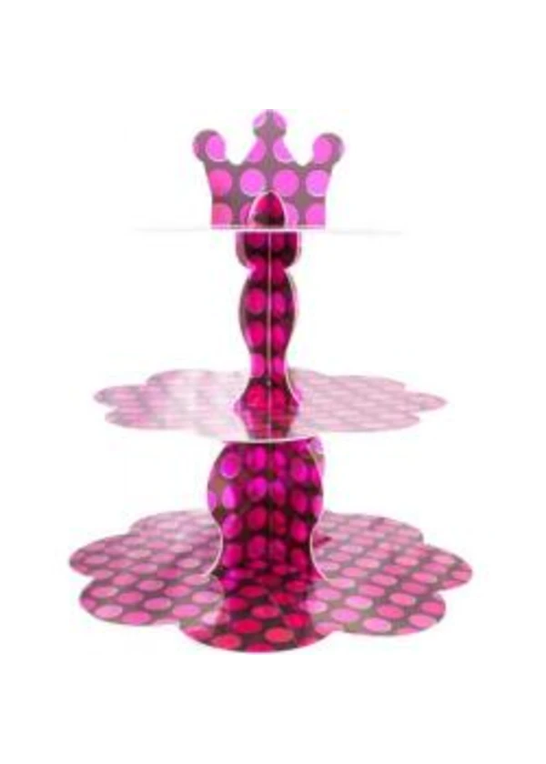 Metalize Fuşya Puantiyeli Kek Standı